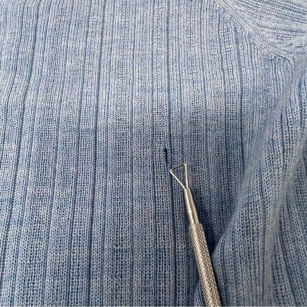 Eileen Fisher Cardigan Sweater Womens PM Blue Merino Wool Ribbed Open Front - Picture 10 of 10